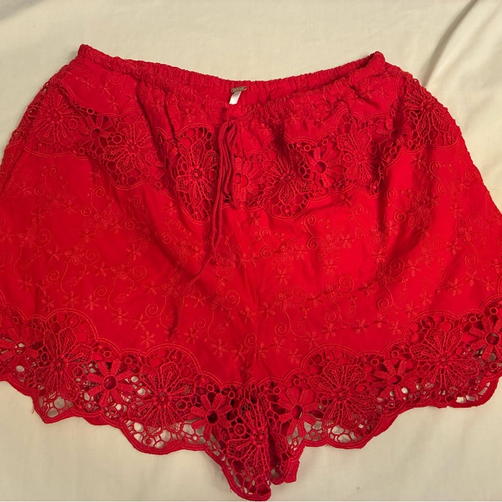 Free People Red Lace Women Shorts